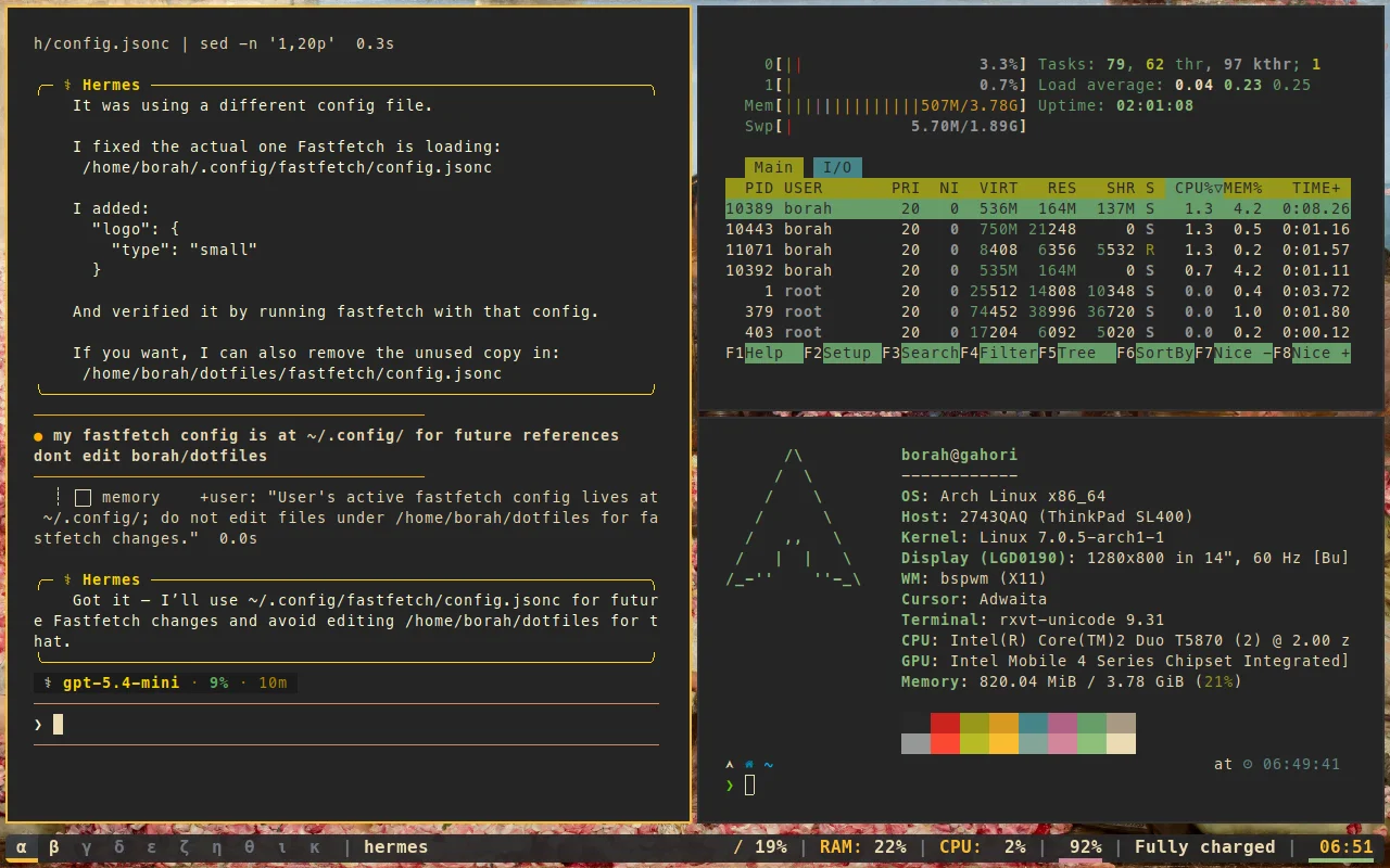 hermes agent running on the SL400